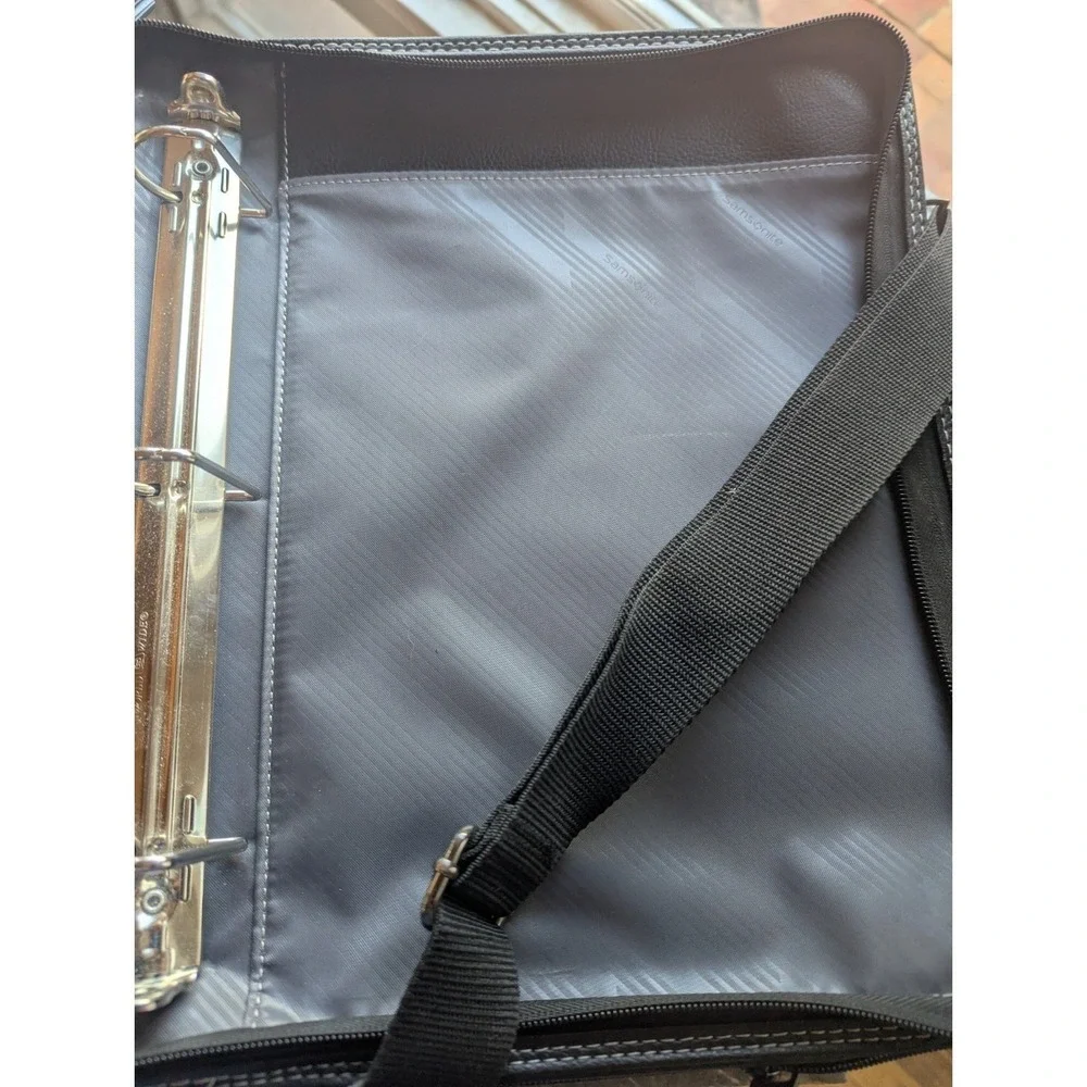 Samsonite Black Leather Computer Briefcase Calculator Shoulder Strap Vintage